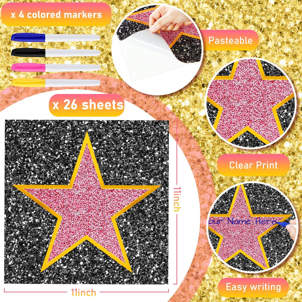 Chivao 26-Sheet Movie Star Stickers for Red Carpet Party Decor with 4 Markers