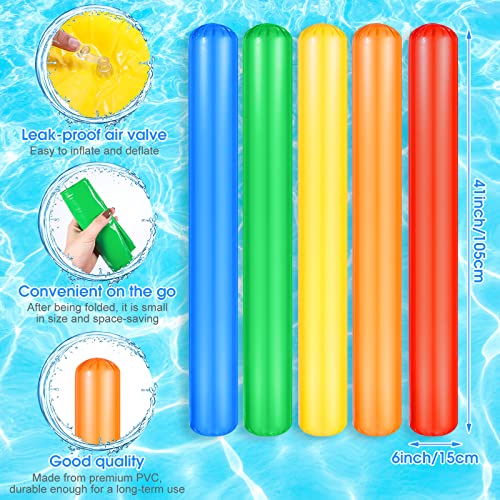 Chivao Inflatable Pool Noodles 41.3 Inch - 5 Pack Colorful PVC Swim Noodles for Adults - Water Games for Pool, Beach & Parties