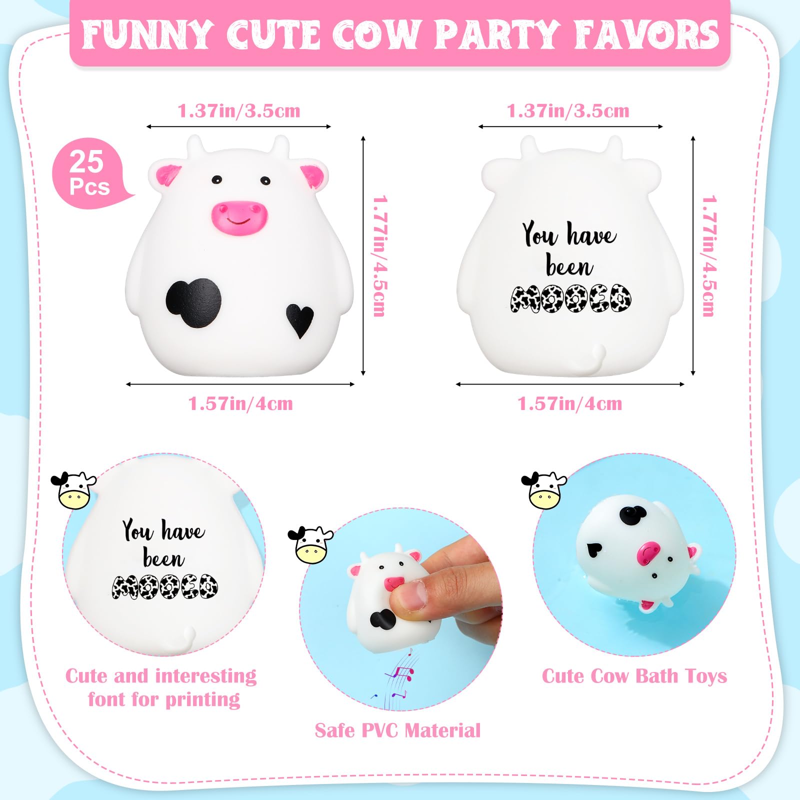 Cholemy 25 Mini Rubber Cow Figurines – Funny Puns, Squeeze Sound, Bulk Cute Gifts