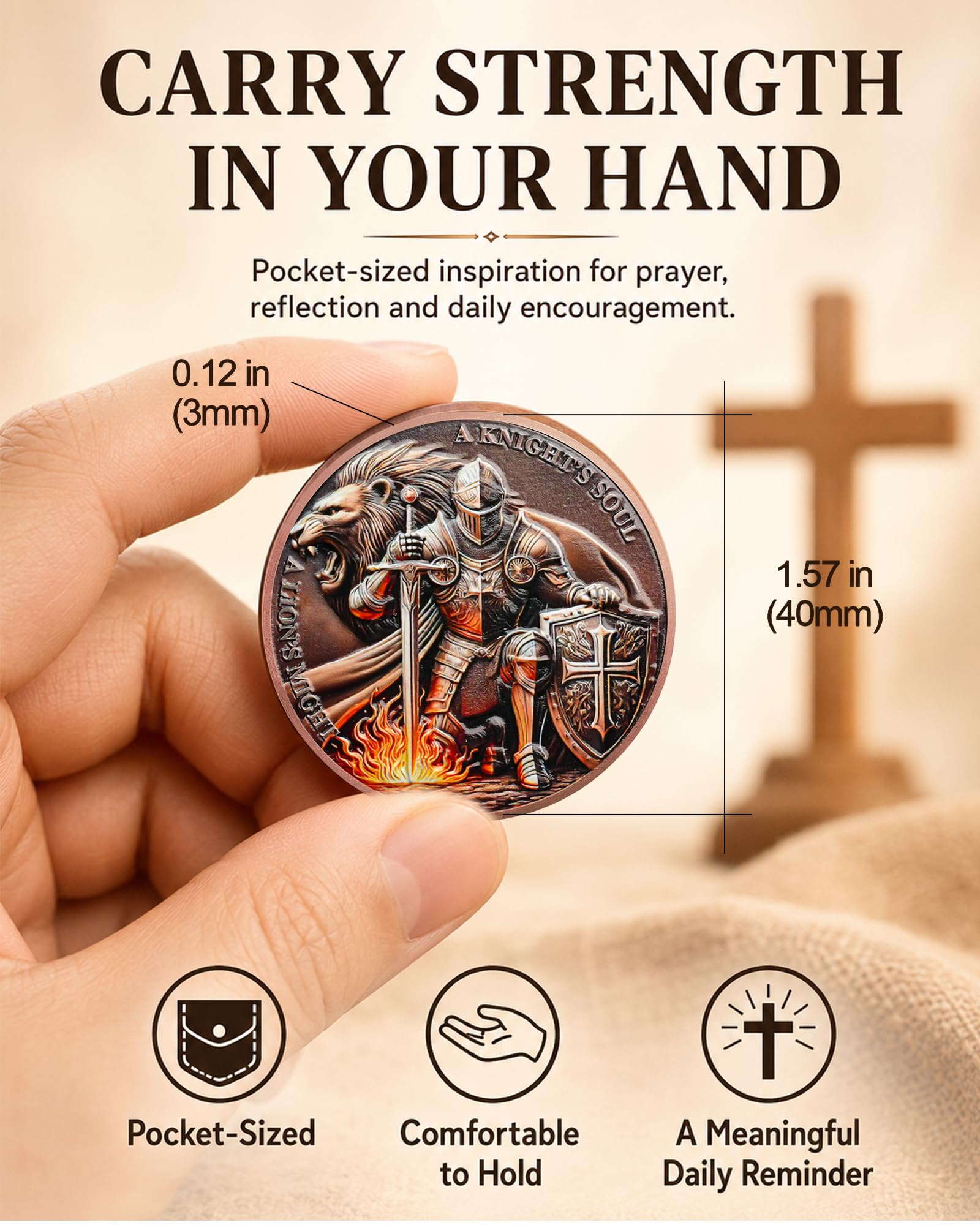 Christian Challenge Coin – Knight & Lion of Judah Design – Tokenara Faith Token