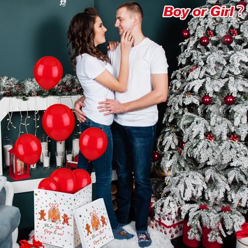 Christmas Gender Reveal Balloon Box - Gingerbread Design with 10 Red & Green Balloons and Ribbon by Hungdao