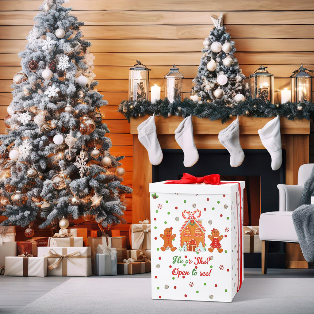 Christmas Gender Reveal Balloon Box - Gingerbread Design with 10 Red & Green Balloons and Ribbon by Hungdao
