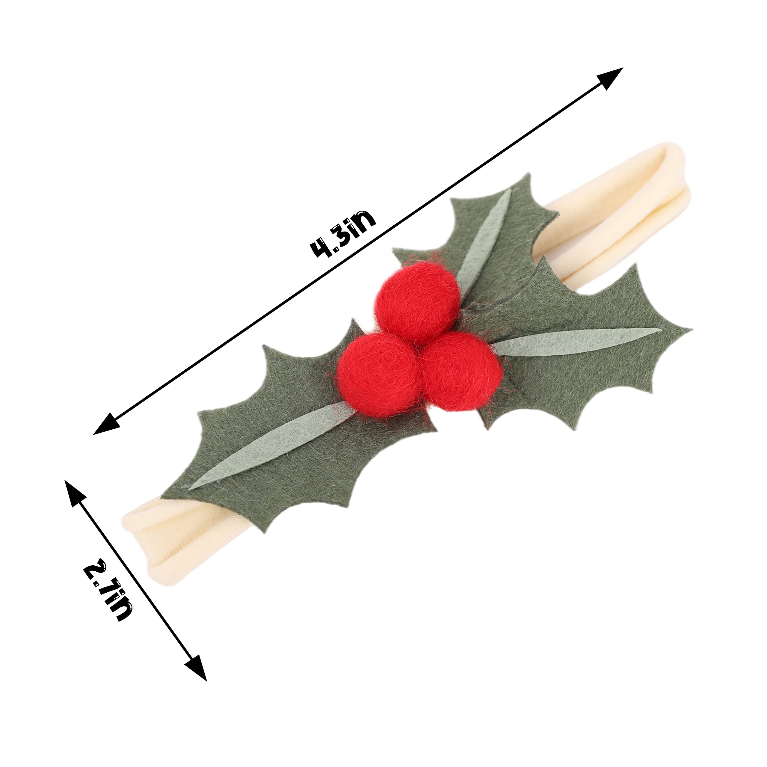 Christmas Holly Headband with Felt Red Berries – LINLULU Handmade Hair Accessory for Girls