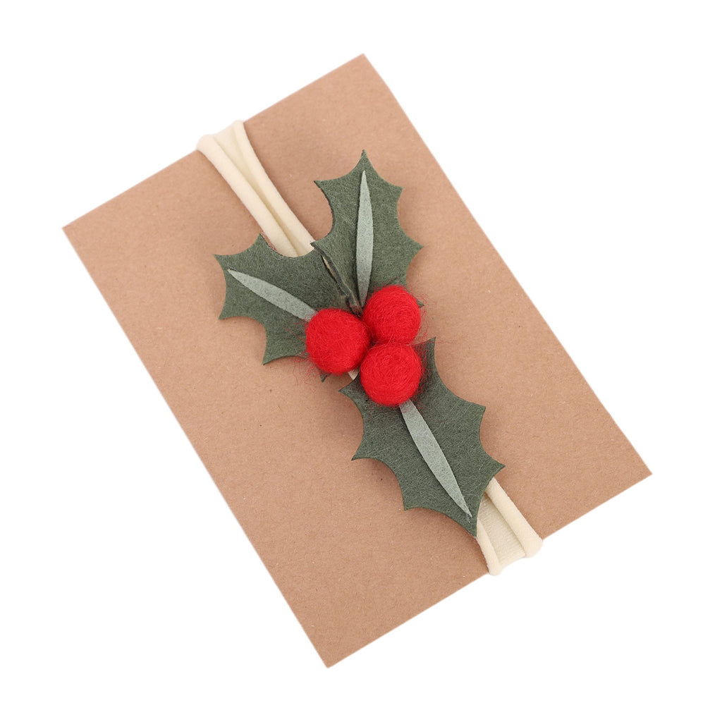 Christmas Holly Headband with Felt Red Berries – LINLULU Handmade Hair Accessory for Girls
