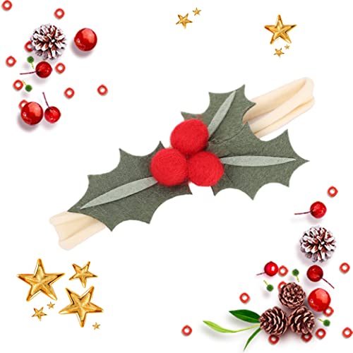 Christmas Holly Headband with Felt Red Berries – LINLULU Handmade Hair Accessory for Girls