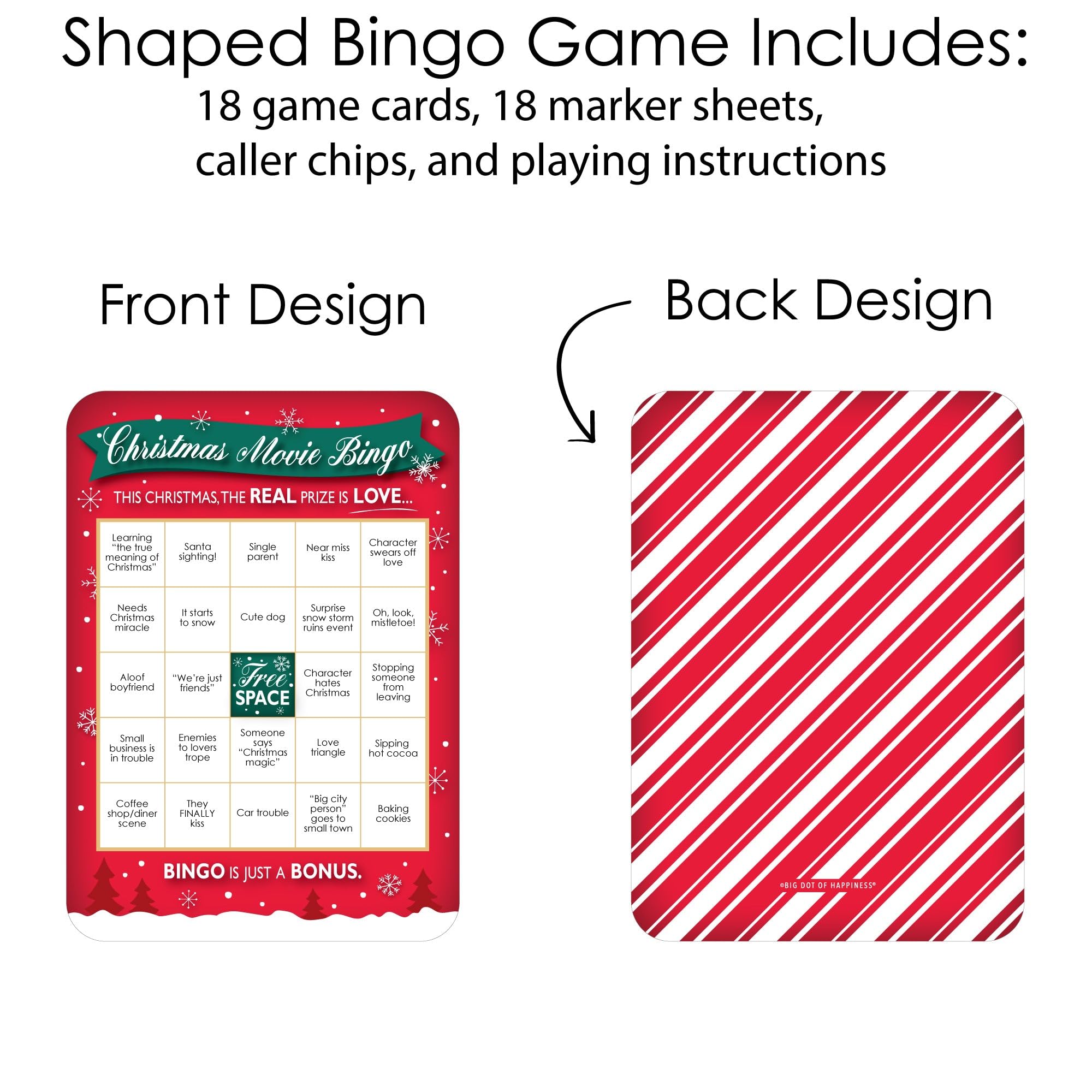 Christmas Movie Bingo Set - 18 Cards with Rom Com Holiday Theme - Party Game