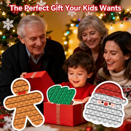 Christmas Pop Fidget Toy Set – Santa, Tree & Gingerbread Man – BPA-Free Silicone Stress Relief for Kids & Adults