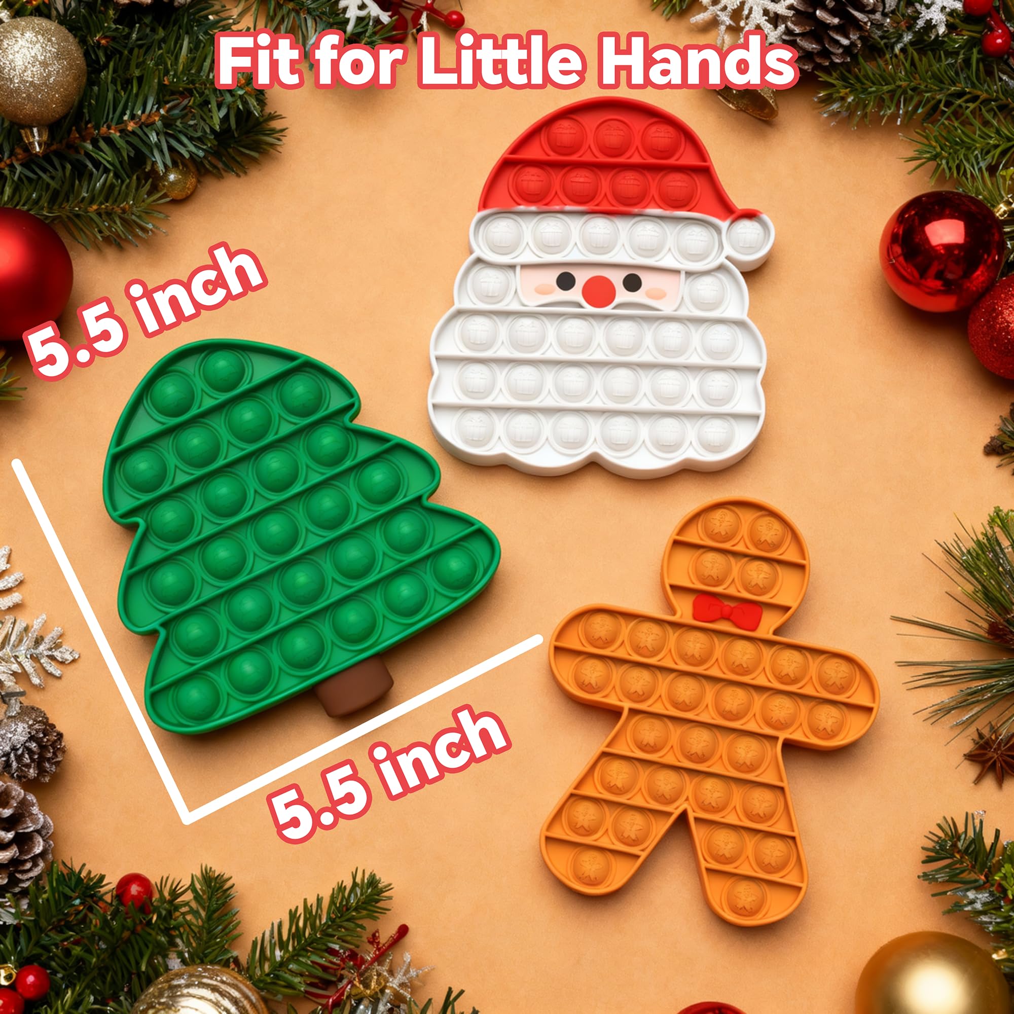 Christmas Pop Fidget Toy Set – Santa, Tree & Gingerbread Man – BPA-Free Silicone Stress Relief for Kids & Adults