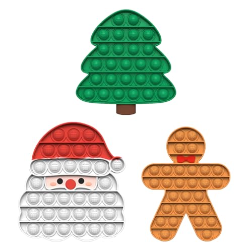 Christmas Pop Fidget Toy Set – Santa, Tree & Gingerbread Man – BPA-Free Silicone Stress Relief for Kids & Adults