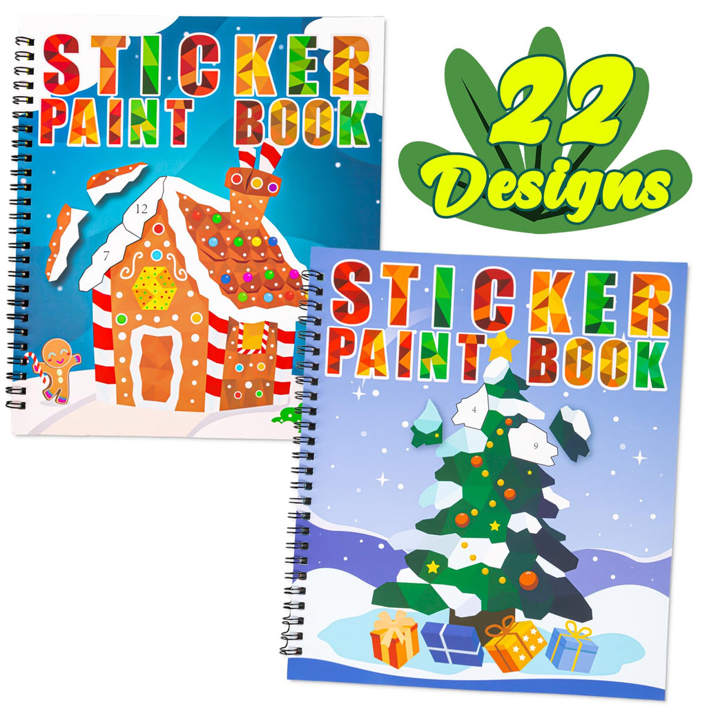 Christmas Sticker Paint Books for Kids Ages 4-8 – 2 Books with 22 Festive Designs (Santa, Snowman, Elf, Gnome)