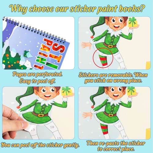 Christmas Sticker Paint Books for Kids Ages 4-8 – 2 Books with 22 Festive Designs (Santa, Snowman, Elf, Gnome)