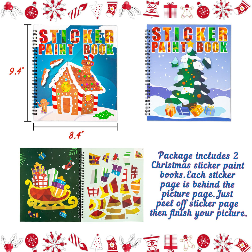 Christmas Sticker Paint Books for Kids Ages 4-8 – 2 Books with 22 Festive Designs (Santa, Snowman, Elf, Gnome)