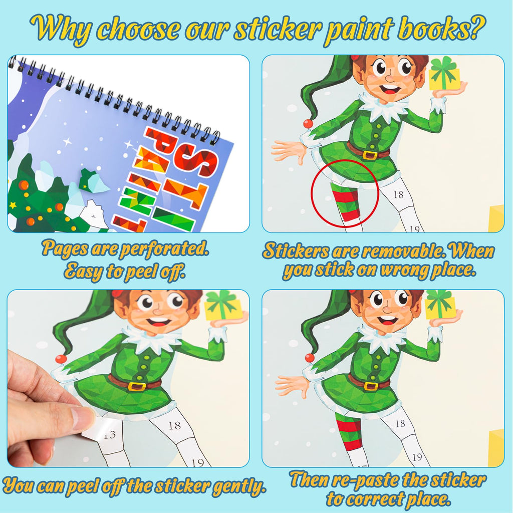 Christmas Sticker Paint Books for Kids Ages 4-8 – 2 Books with 22 Festive Designs (Santa, Snowman, Elf, Gnome)