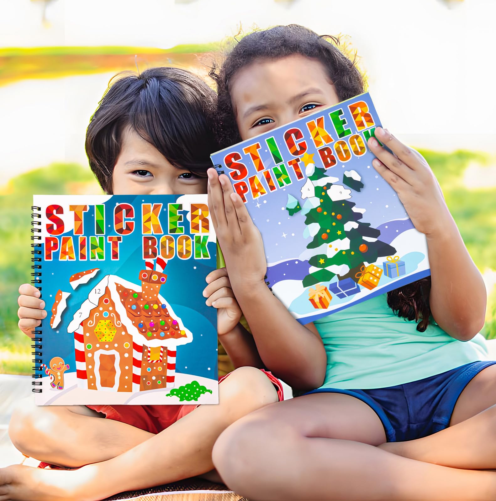Christmas Sticker Paint Books for Kids Ages 4-8 – 2 Books with 22 Festive Designs (Santa, Snowman, Elf, Gnome)