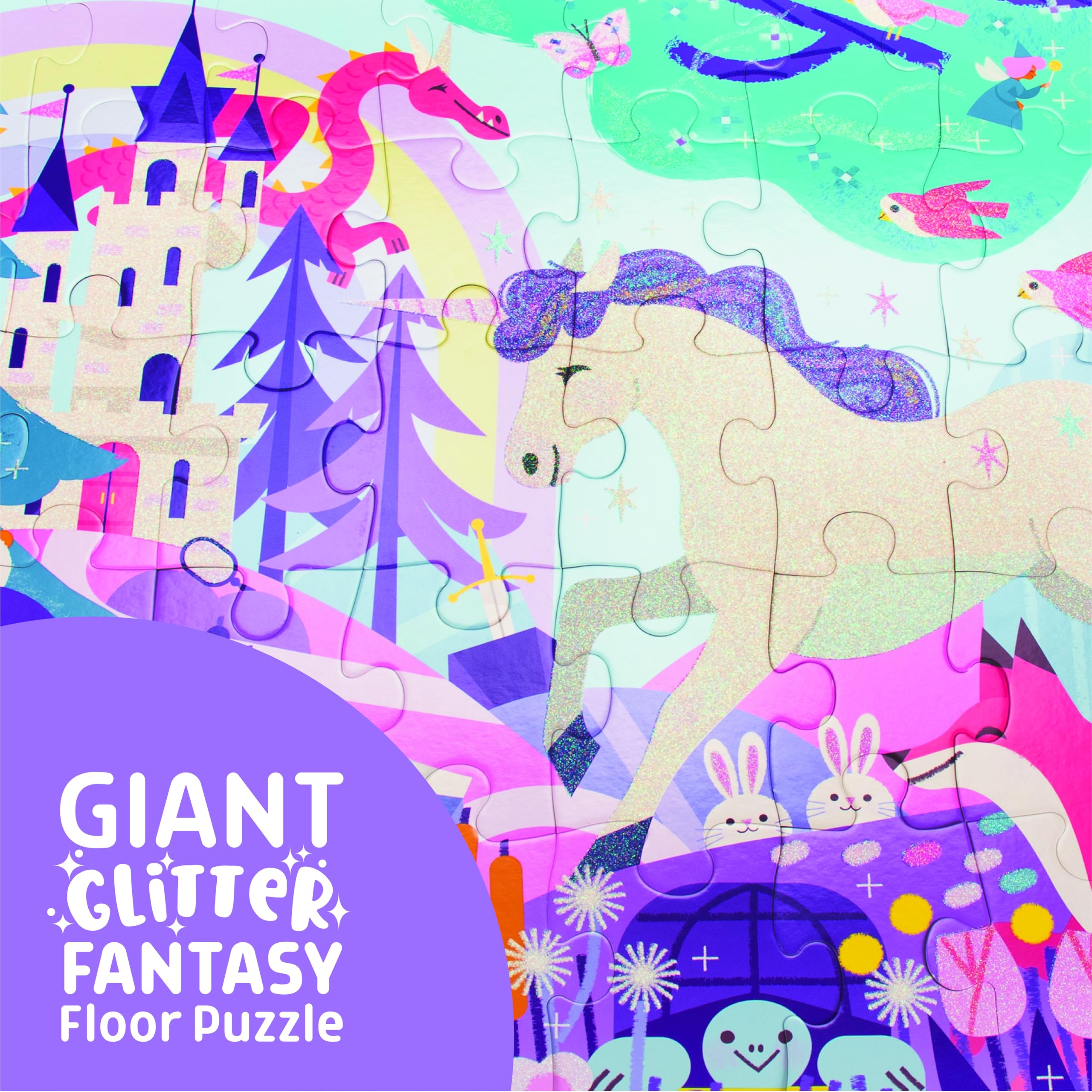 Chuckle & Roar 50-Piece Glitter Fantasy Floor Puzzle – Jumbo 24x36 Inch for Ages 3+