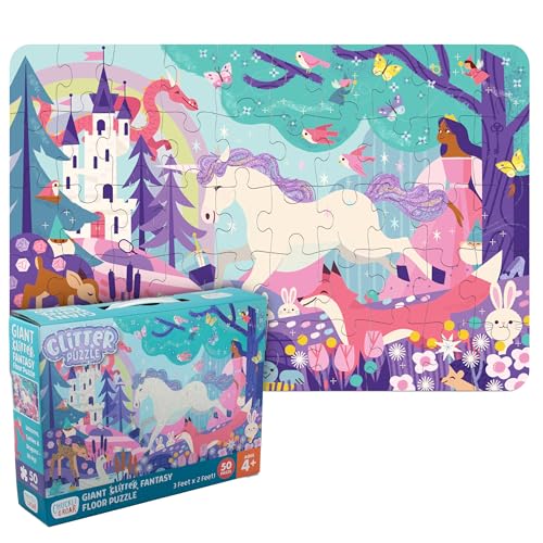 Chuckle & Roar 50-Piece Glitter Fantasy Floor Puzzle – Jumbo 24x36 Inch for Ages 3+