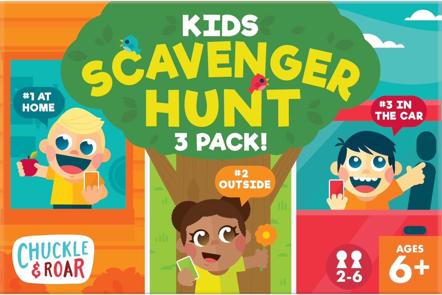 Chuckle & Roar Kids Scavenger Hunt 3-Pack – Active Wooden Shape Matching Game for Ages 4-6+