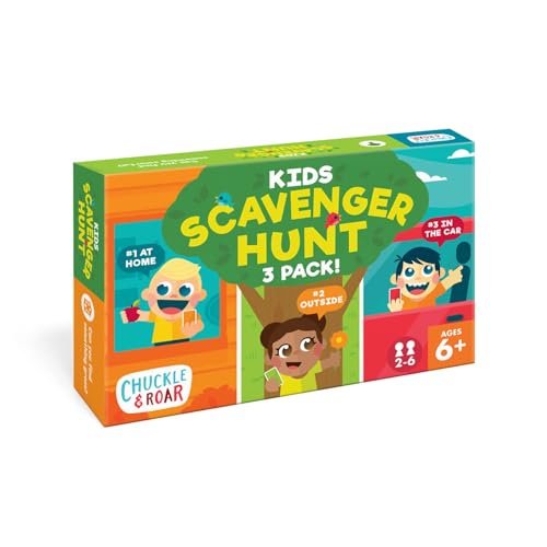 Chuckle & Roar Kids Scavenger Hunt 3-Pack – Active Wooden Shape Matching Game for Ages 4-6+