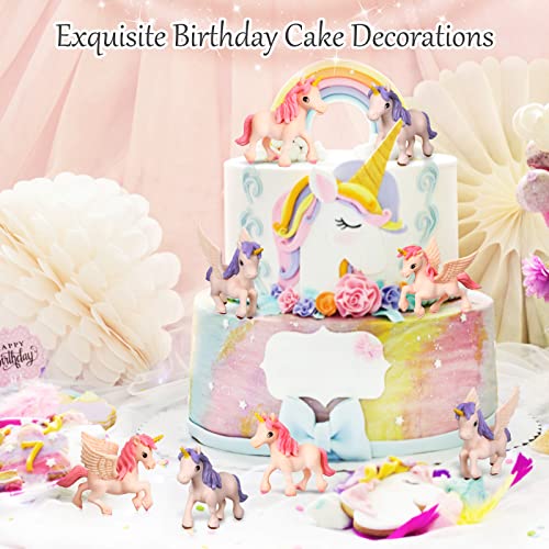Chunful 12-Piece Mini Unicorn Figurines with Wings – Hand-Painted Plastic Cake Toppers for Birthday & Fairy Garden Decor