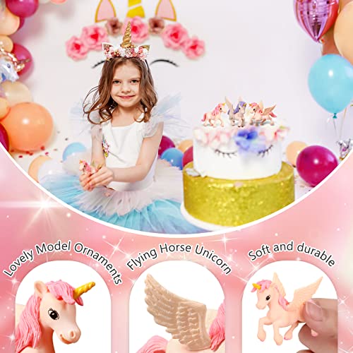 Chunful 12-Piece Mini Unicorn Figurines with Wings – Hand-Painted Plastic Cake Toppers for Birthday & Fairy Garden Decor