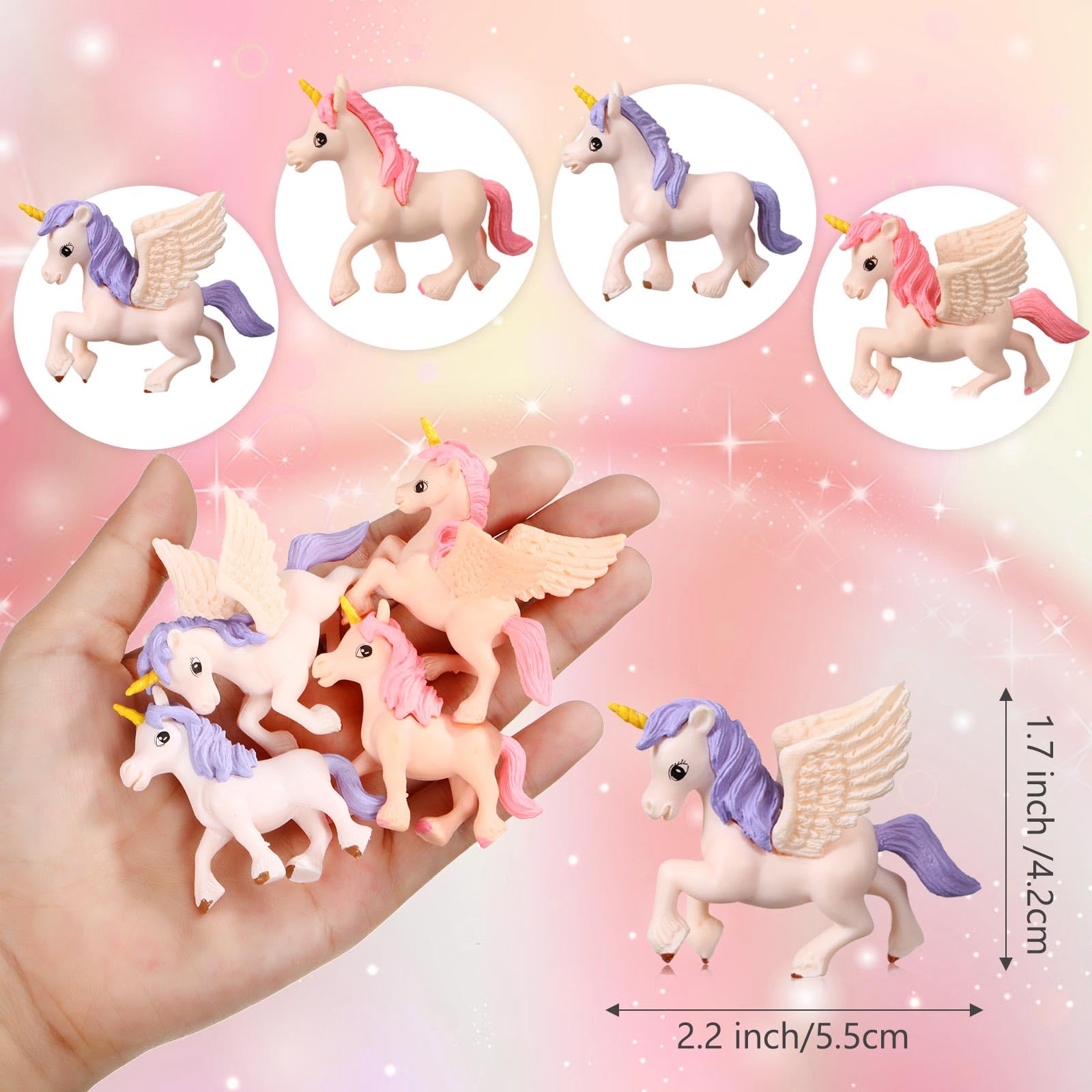 Chunful 12-Piece Mini Unicorn Figurines with Wings – Hand-Painted Plastic Cake Toppers for Birthday & Fairy Garden Decor