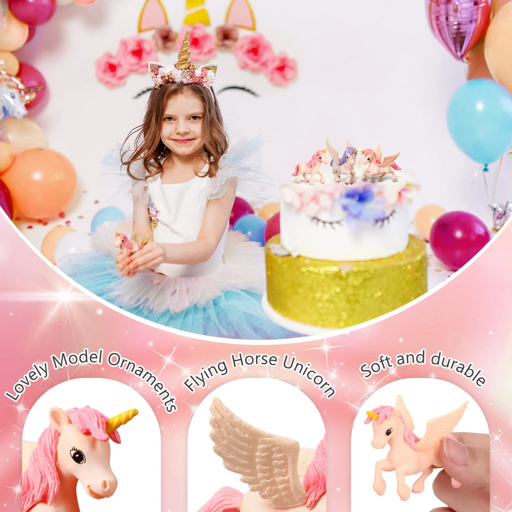 Chunful 12-Piece Mini Unicorn Figurines with Wings – Hand-Painted Plastic Cake Toppers for Birthday & Fairy Garden Decor