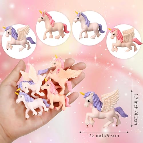 Chunful 12-Piece Mini Unicorn Figurines with Wings – Hand-Painted Plastic Cake Toppers for Birthday & Fairy Garden Decor