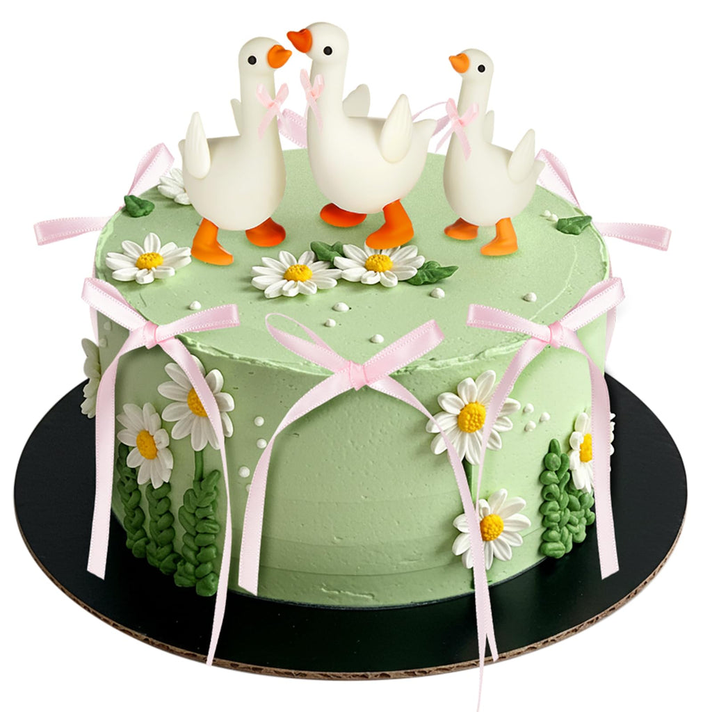 Chunful 28-Piece Silly Goose Birthday Cake Topper Set with Pink Bows and Daisies