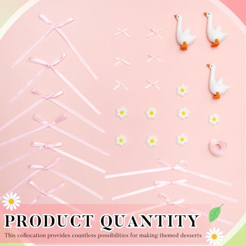 Chunful 28-Piece Silly Goose Birthday Cake Topper Set with Pink Bows and Daisies