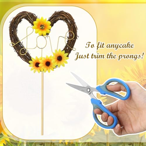 Chunful Sunflower Wedding Cake Topper - Rustic Heart Shaped Floral Vine Decoration with LOVE Sign for Weddings, Bridal Showers, Engagements