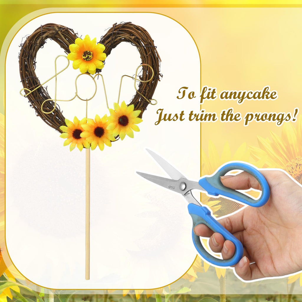 Chunful Sunflower Wedding Cake Topper - Rustic Heart Shaped Floral Vine Decoration with LOVE Sign for Weddings, Bridal Showers, Engagements