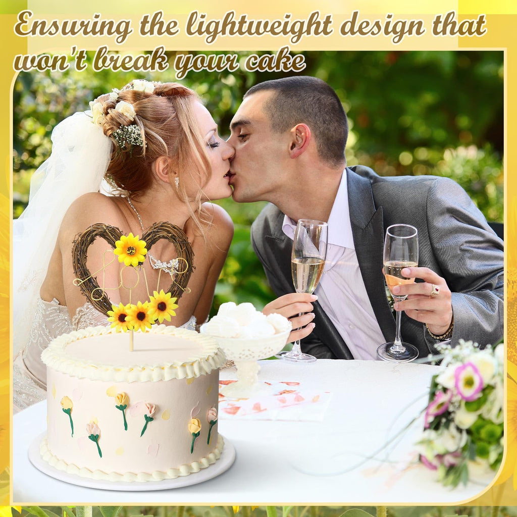 Chunful Sunflower Wedding Cake Topper - Rustic Heart Shaped Floral Vine Decoration with LOVE Sign for Weddings, Bridal Showers, Engagements