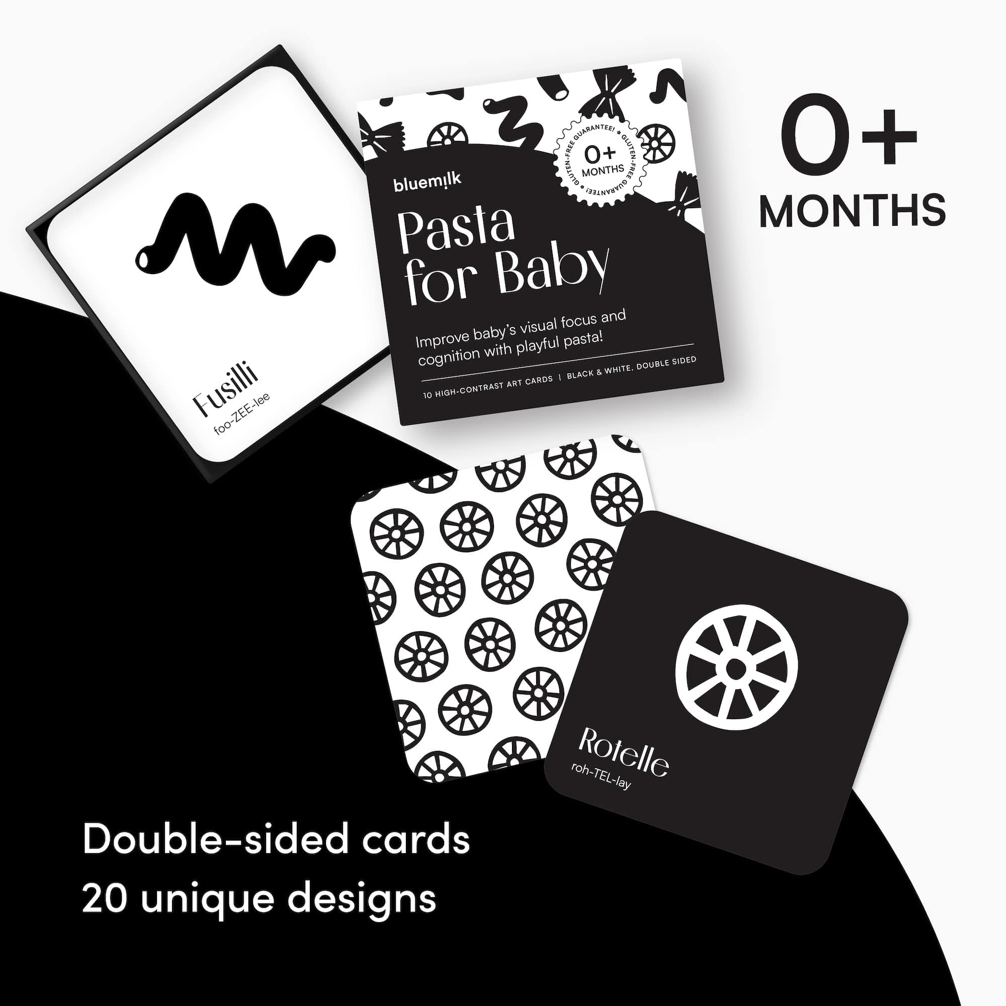 Chunky Deli High Contrast Pasta Flash Cards for Newborns – Black & White Sensory Toy for Tummy Time, 0+ Months