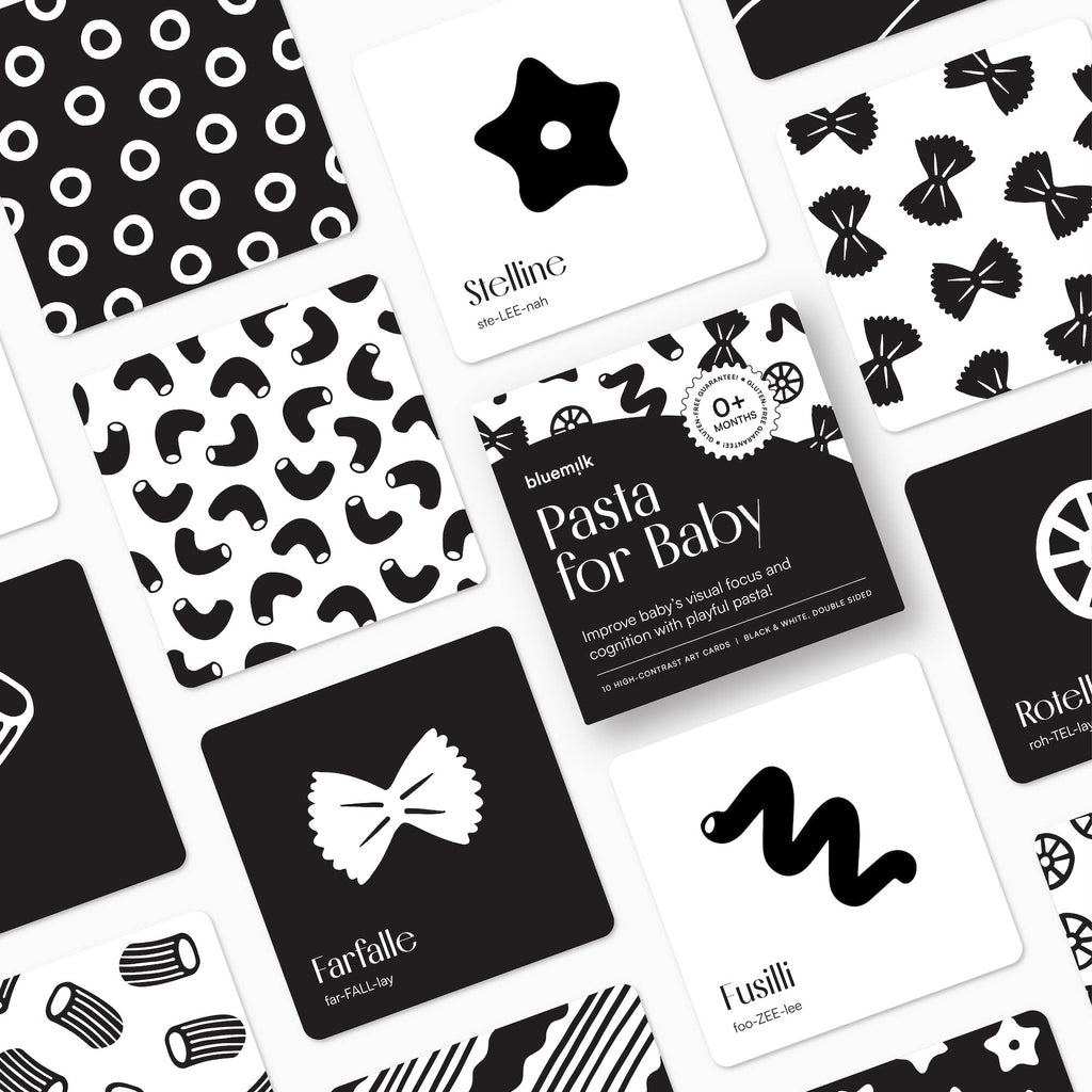 Chunky Deli High Contrast Pasta Flash Cards for Newborns – Black & White Sensory Toy for Tummy Time, 0+ Months