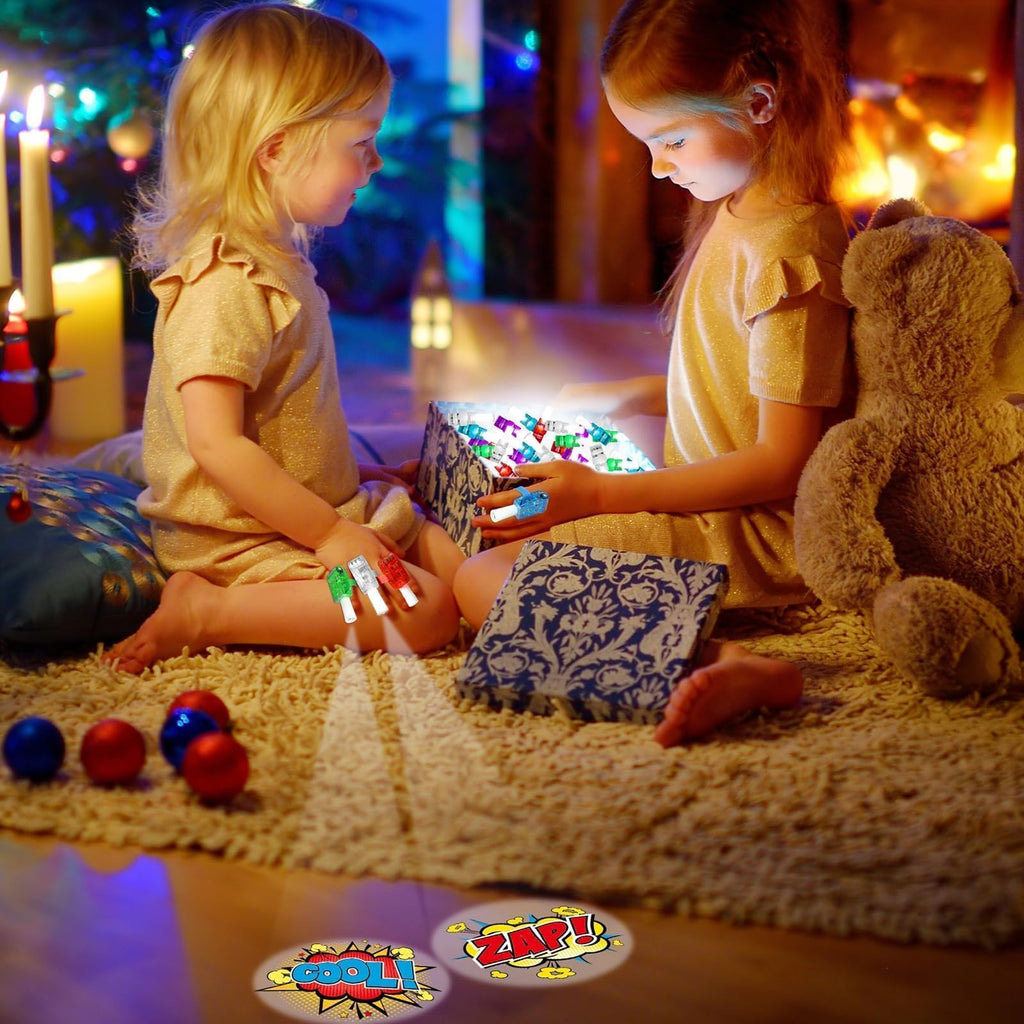 CHUNNIN 36 Pack Superhero Themed LED Finger Lights with 6 Comic Patterns for Party Favors