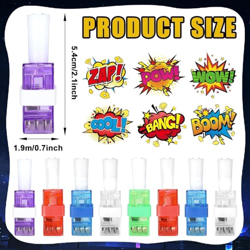 CHUNNIN 36 Pack Superhero Themed LED Finger Lights with 6 Comic Patterns for Party Favors