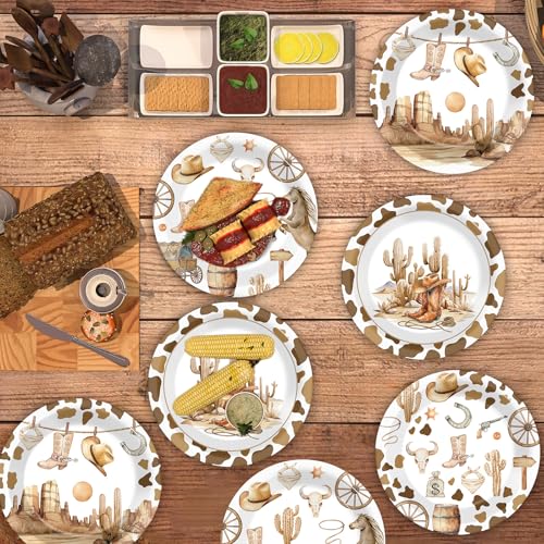 CHUNNIN 48-Pack Western Cowboy Paper Plates – 7-Inch Disposable Dinner Plates for Wild West Theme Parties