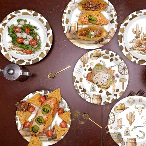 CHUNNIN 48-Pack Western Cowboy Paper Plates – 7-Inch Disposable Dinner Plates for Wild West Theme Parties