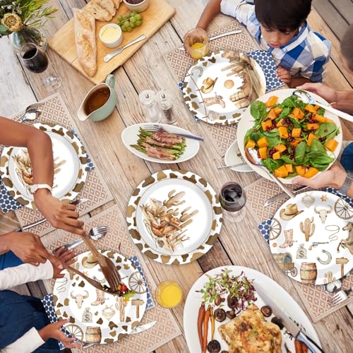 CHUNNIN 48-Pack Western Cowboy Paper Plates – 7-Inch Disposable Dinner Plates for Wild West Theme Parties