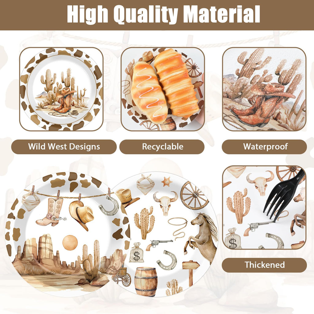 CHUNNIN 48-Pack Western Cowboy Paper Plates – 7-Inch Disposable Dinner Plates for Wild West Theme Parties