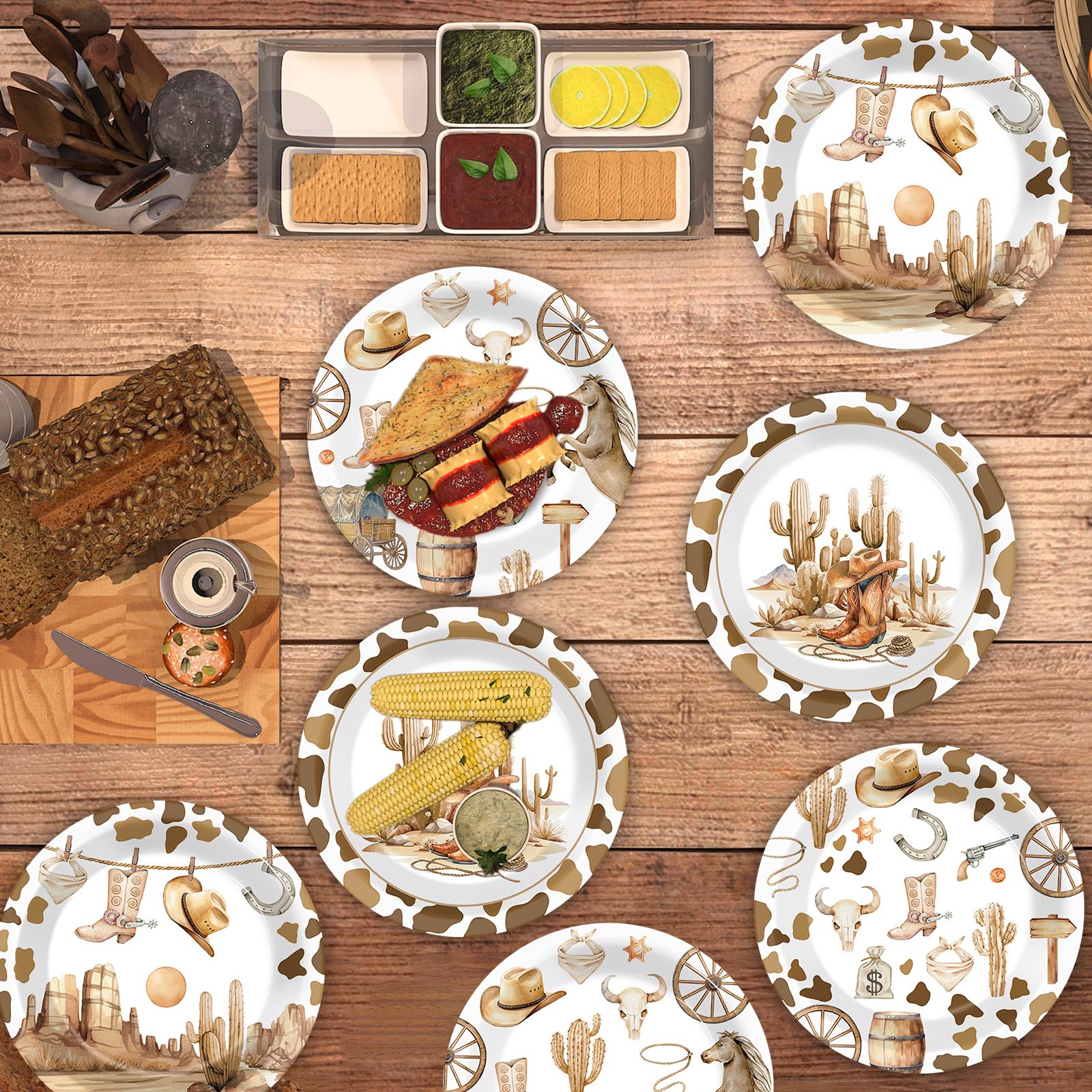 CHUNNIN 48-Pack Western Cowboy Paper Plates – 7-Inch Disposable Dinner Plates for Wild West Theme Parties