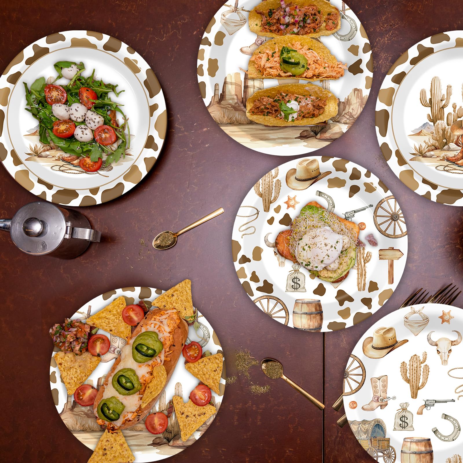 CHUNNIN 48-Pack Western Cowboy Paper Plates – 7-Inch Disposable Dinner Plates for Wild West Theme Parties