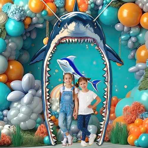 CHUNNIN Shark Porch Banner Set – 3-Piece Sea Animal Door Decoration for Ocean Birthday Parties, Photo Backdrop, Indoor/Outdoor Use