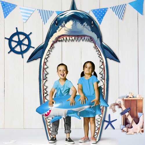 CHUNNIN Shark Porch Banner Set – 3-Piece Sea Animal Door Decoration for Ocean Birthday Parties, Photo Backdrop, Indoor/Outdoor Use