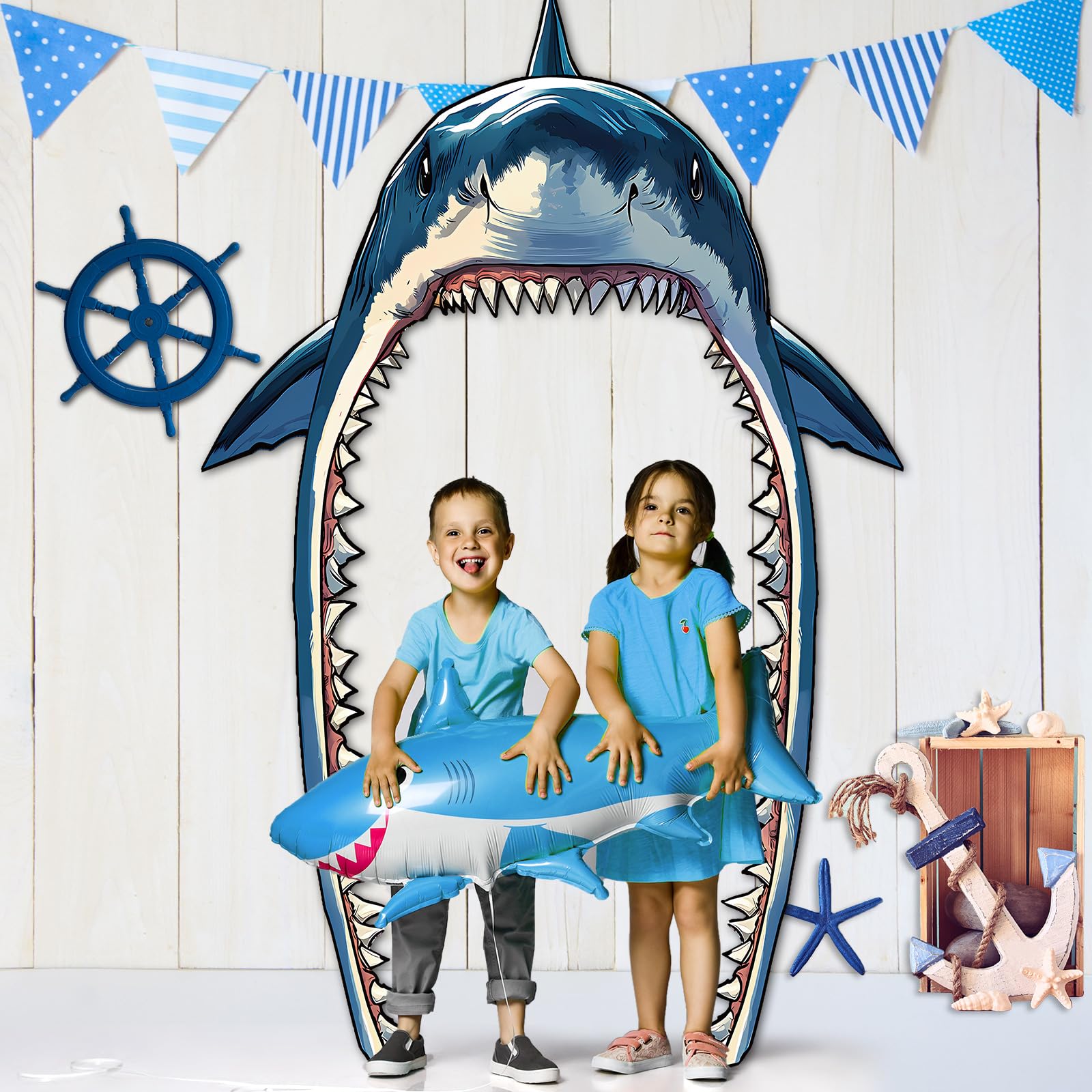 CHUNNIN Shark Porch Banner Set – 3-Piece Sea Animal Door Decoration for Ocean Birthday Parties, Photo Backdrop, Indoor/Outdoor Use