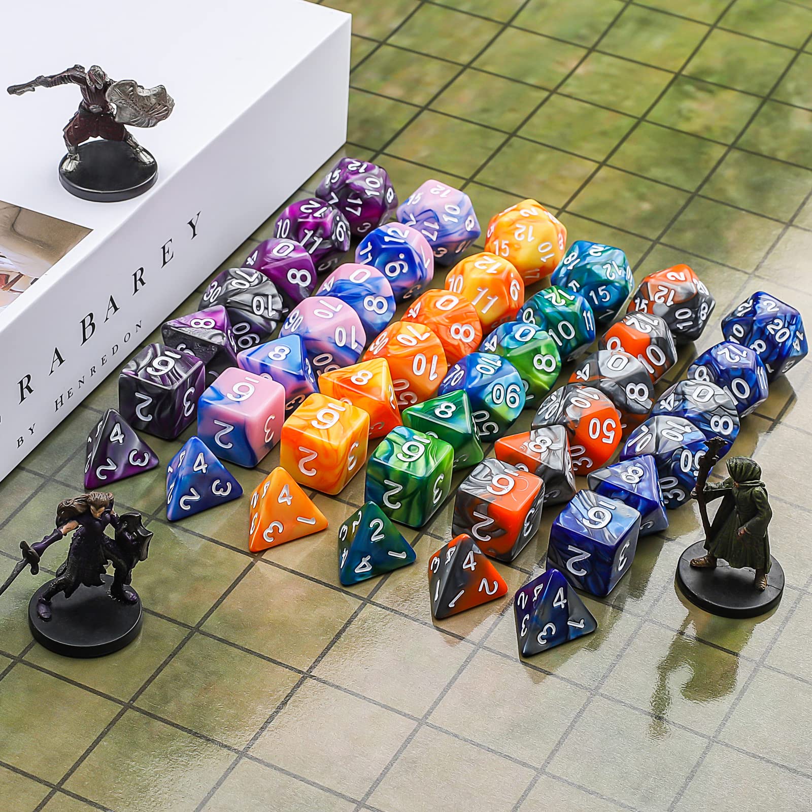 CiaraQ 42-Piece Polyhedral Dice Set – 6 Complete Sets for D&D RPG Games with Gold Pouches