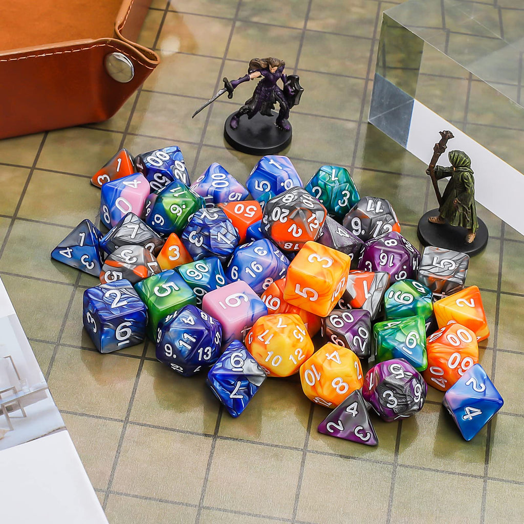 CiaraQ 42-Piece Polyhedral Dice Set – 6 Complete Sets for D&D RPG Games with Gold Pouches