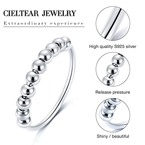 CIELTEAR 925 Sterling Silver Fidget Ring - Spinner Ring for Anxiety Relief for Women