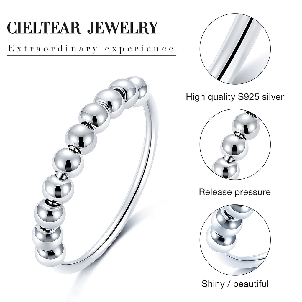CIELTEAR 925 Sterling Silver Fidget Ring – Spinner Ring for Anxiety Relief, Unisex Jewelry
