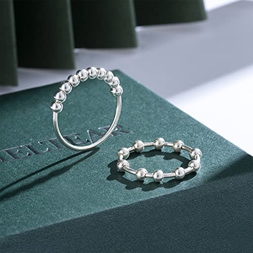 CIELTEAR 925 Sterling Silver Fidget Ring – Spinner Ring for Anxiety Relief, Unisex Jewelry